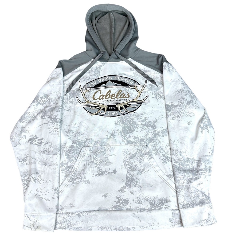Cabelas Hoodie Men's Large White Camouflage Long Sleeve‎ Sweatshirt Hunting
